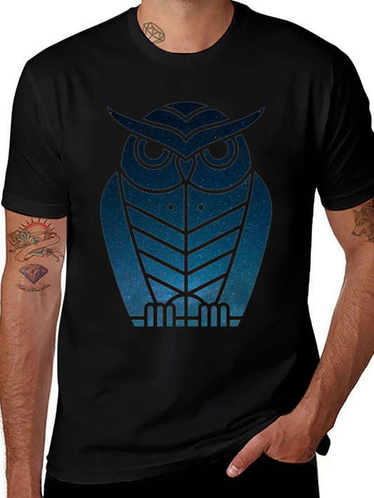 Geometric Owl Graphic Print Mens Black T-Shirt