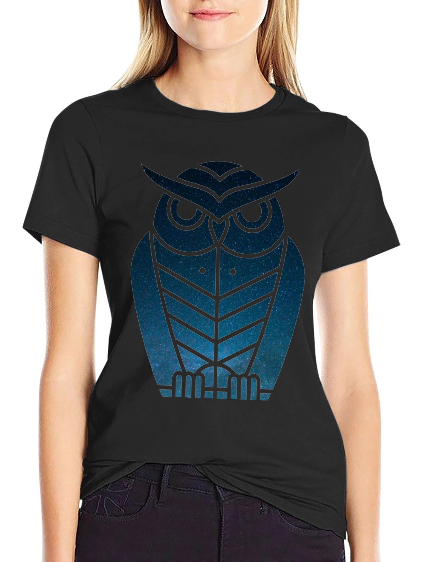 Geometric Owl Graphic Print Mens Black T-Shirt