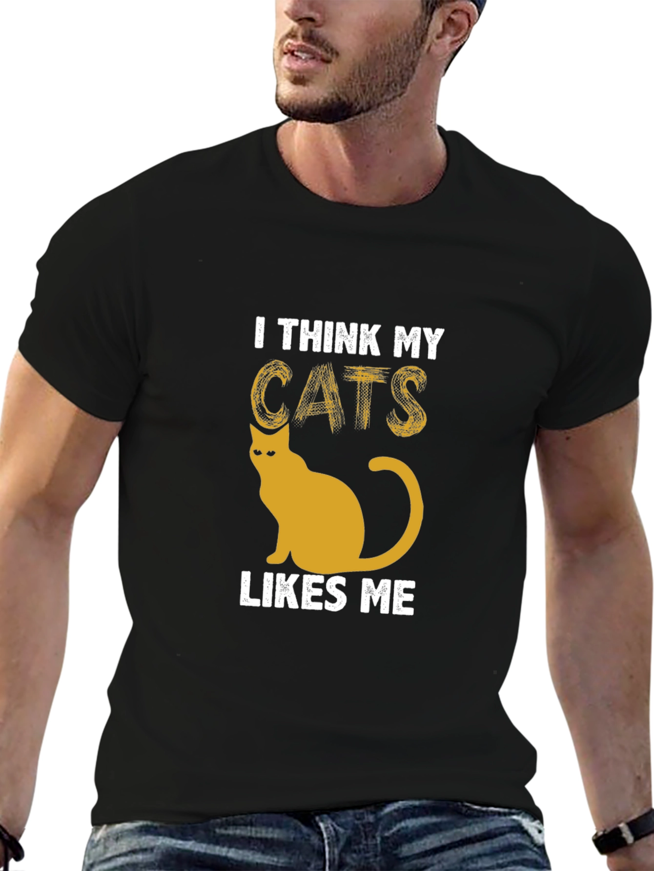 I Think My Cats Likes Me Black Graphic Tee