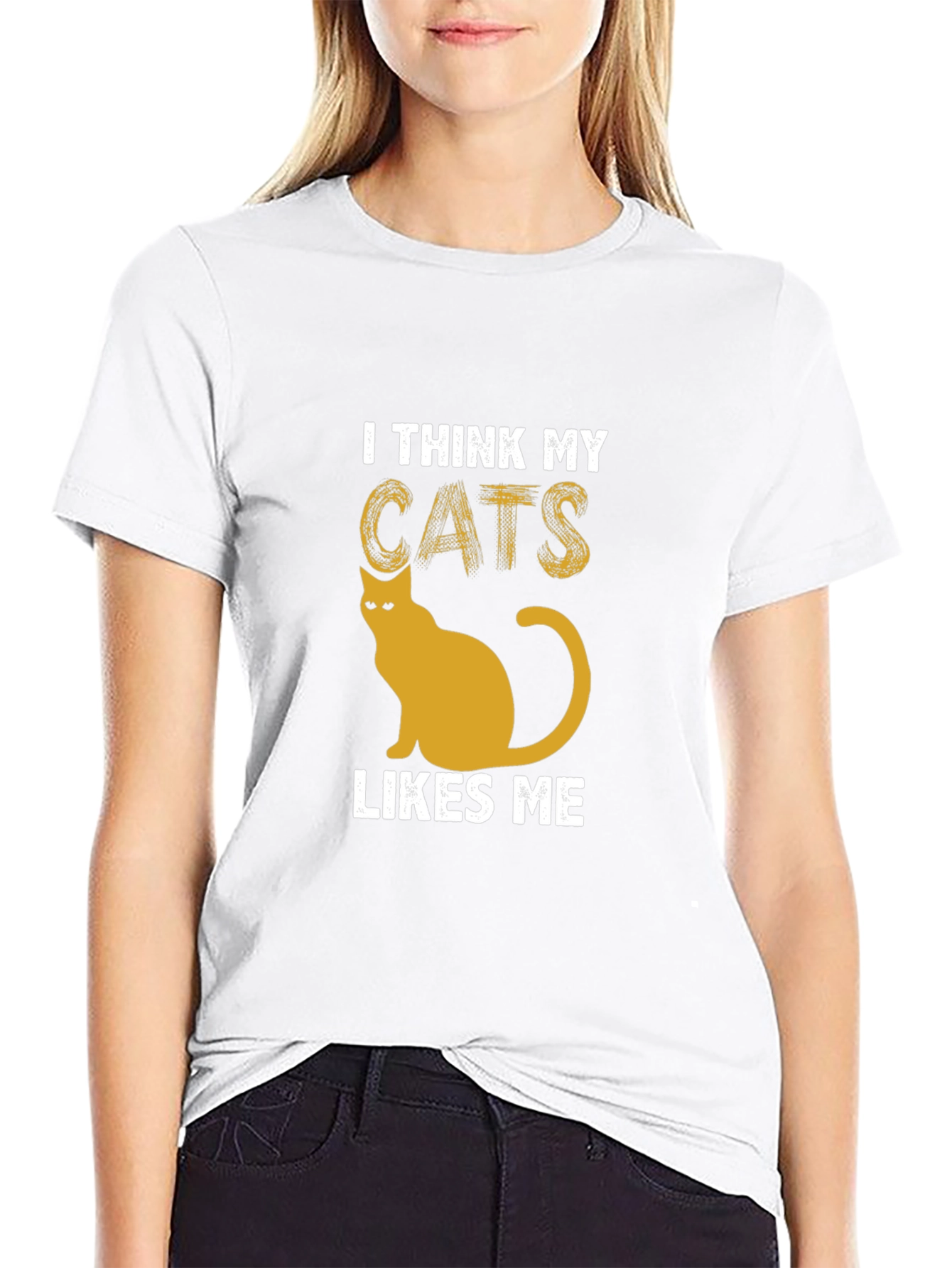 I Think My Cats Likes Me Black Graphic Tee