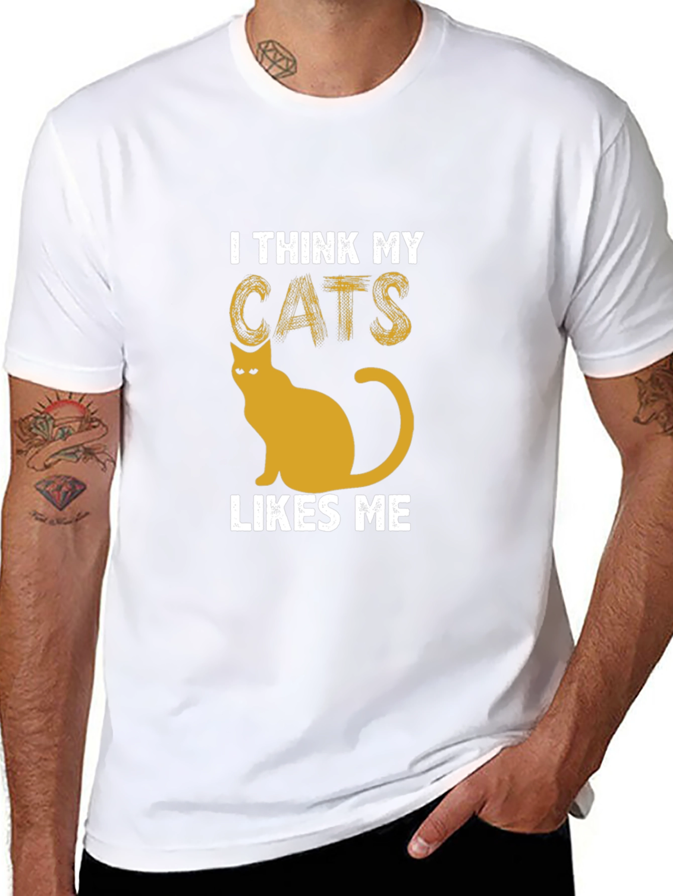 I Think My Cats Likes Me Black Graphic Tee