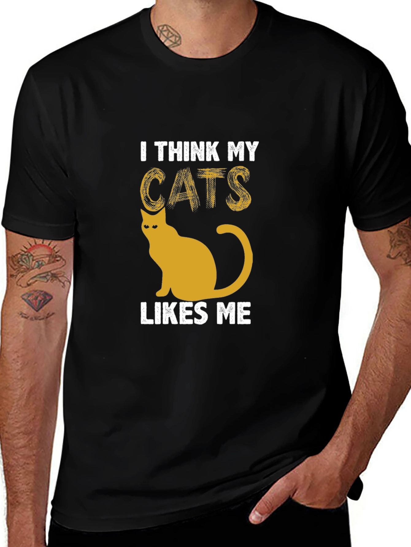 I Think My Cats Likes Me Black Graphic Tee