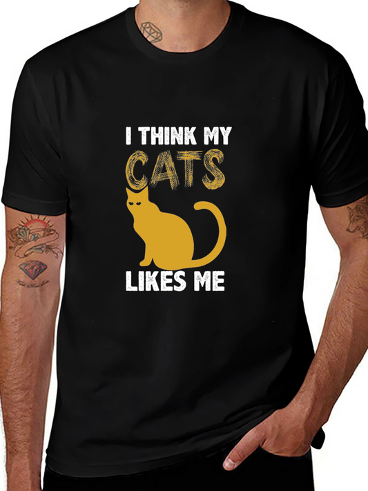 I Think My Cats Likes Me Black Graphic Tee