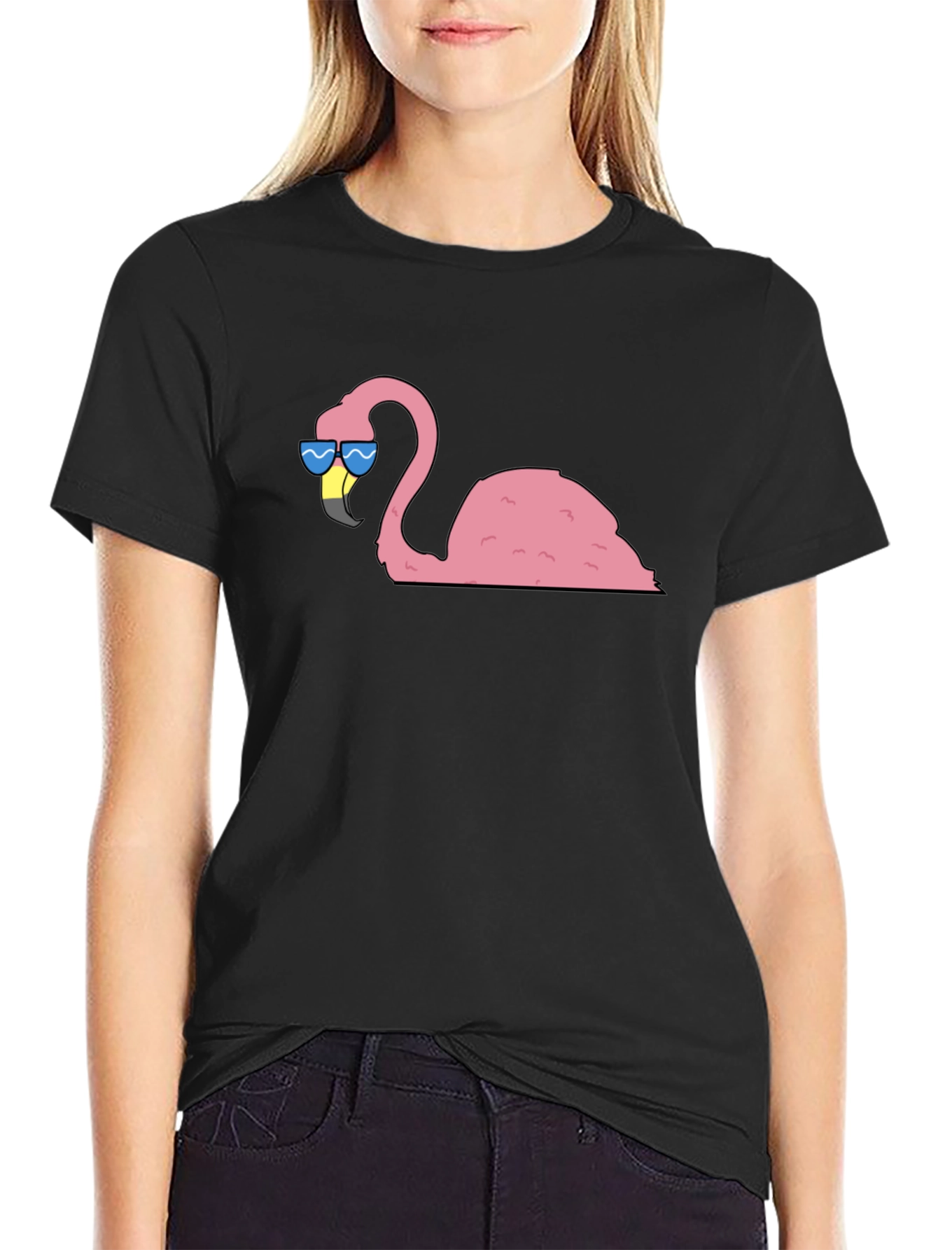 Cool Flamingo Graphic Tee - Black Cotton T-Shirt