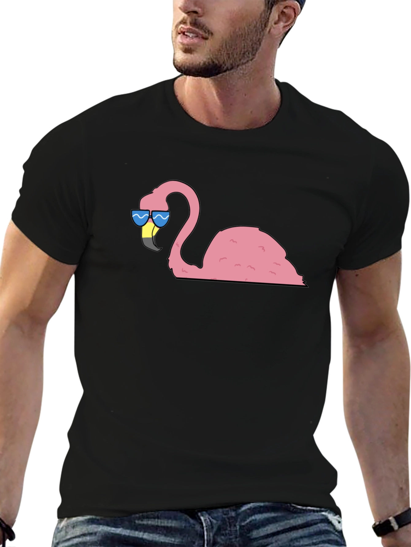 Cool Flamingo Graphic Tee - Black Cotton T-Shirt
