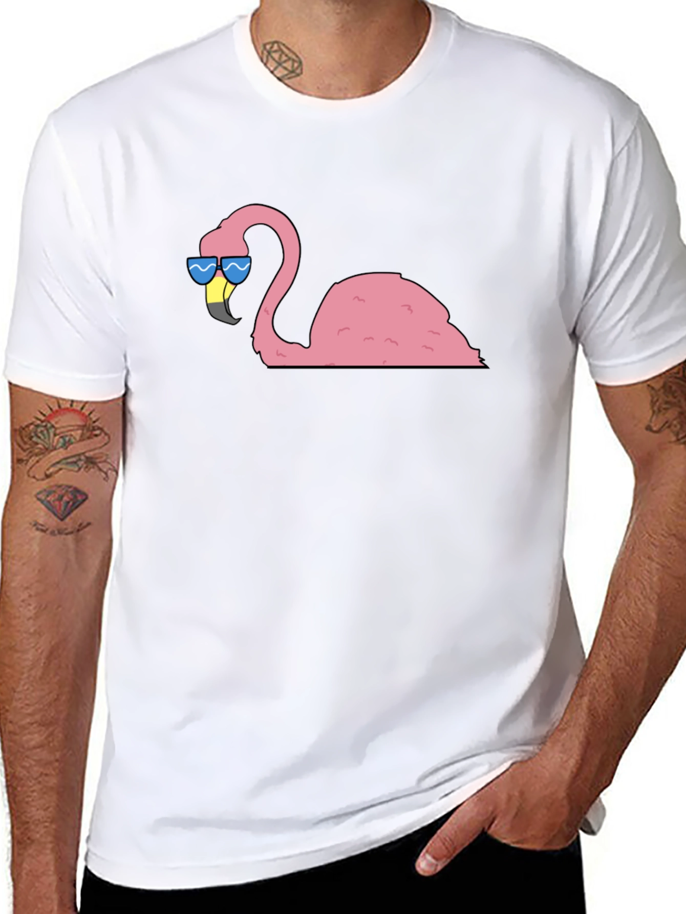 Cool Flamingo Graphic Tee - Black Cotton T-Shirt
