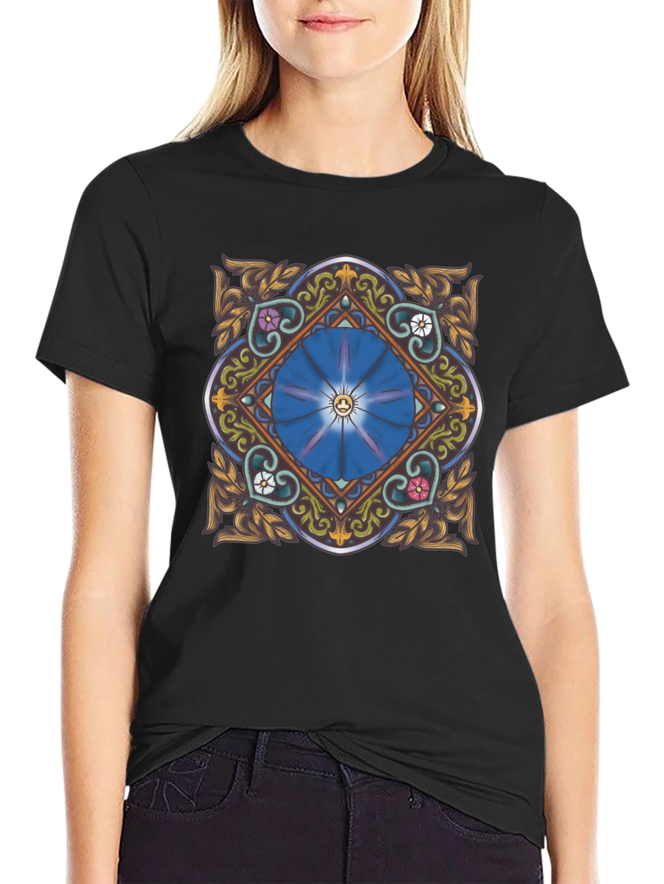 Floral Mandala Graphic Tee - Stylish Black T-Shirt