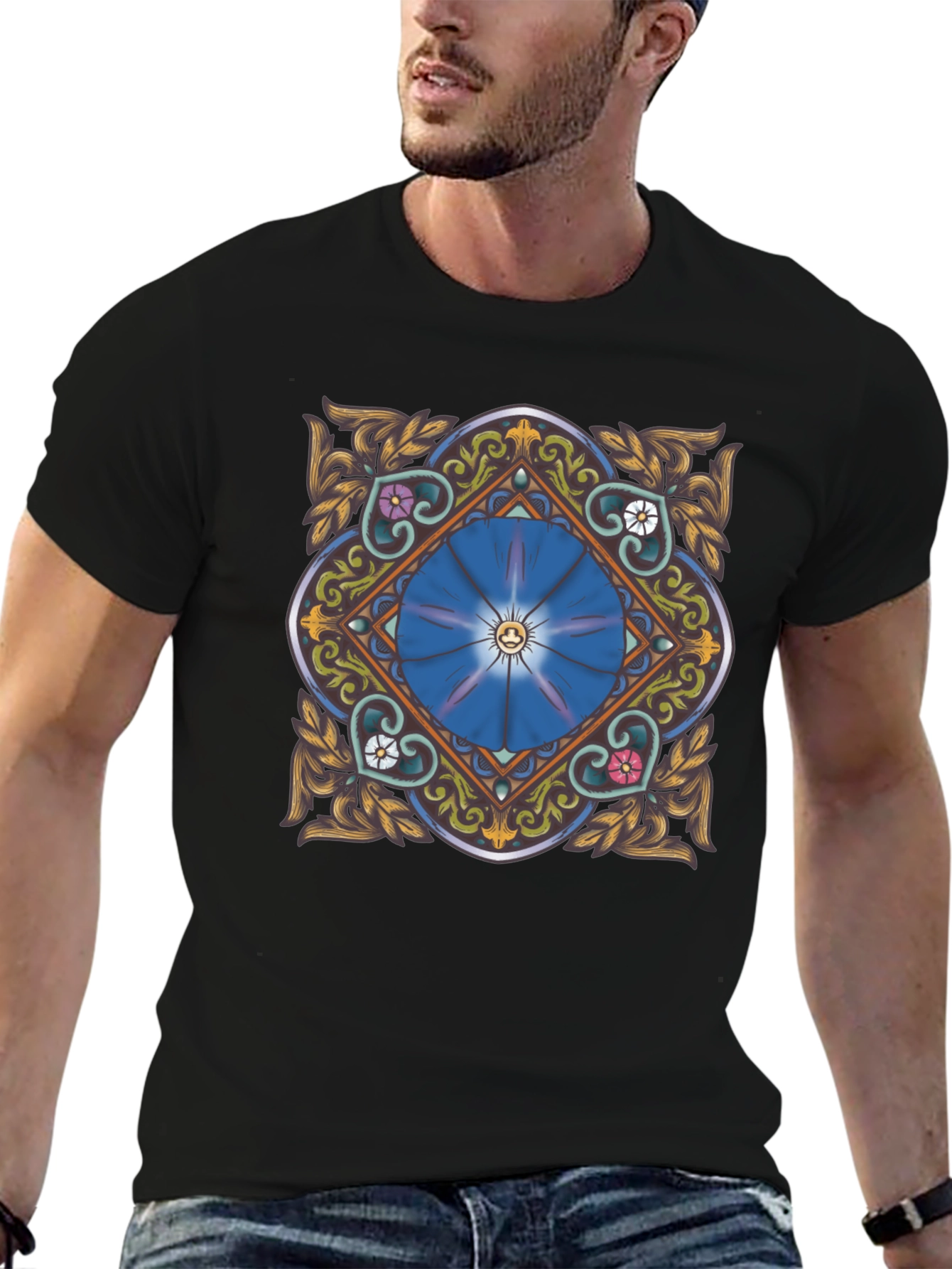 Floral Mandala Graphic Tee - Stylish Black T-Shirt