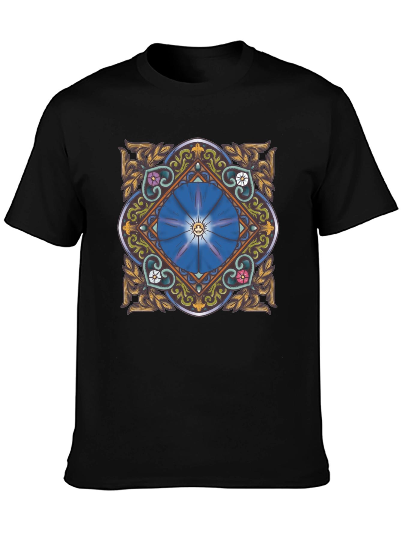 Floral Mandala Graphic Tee - Stylish Black T-Shirt