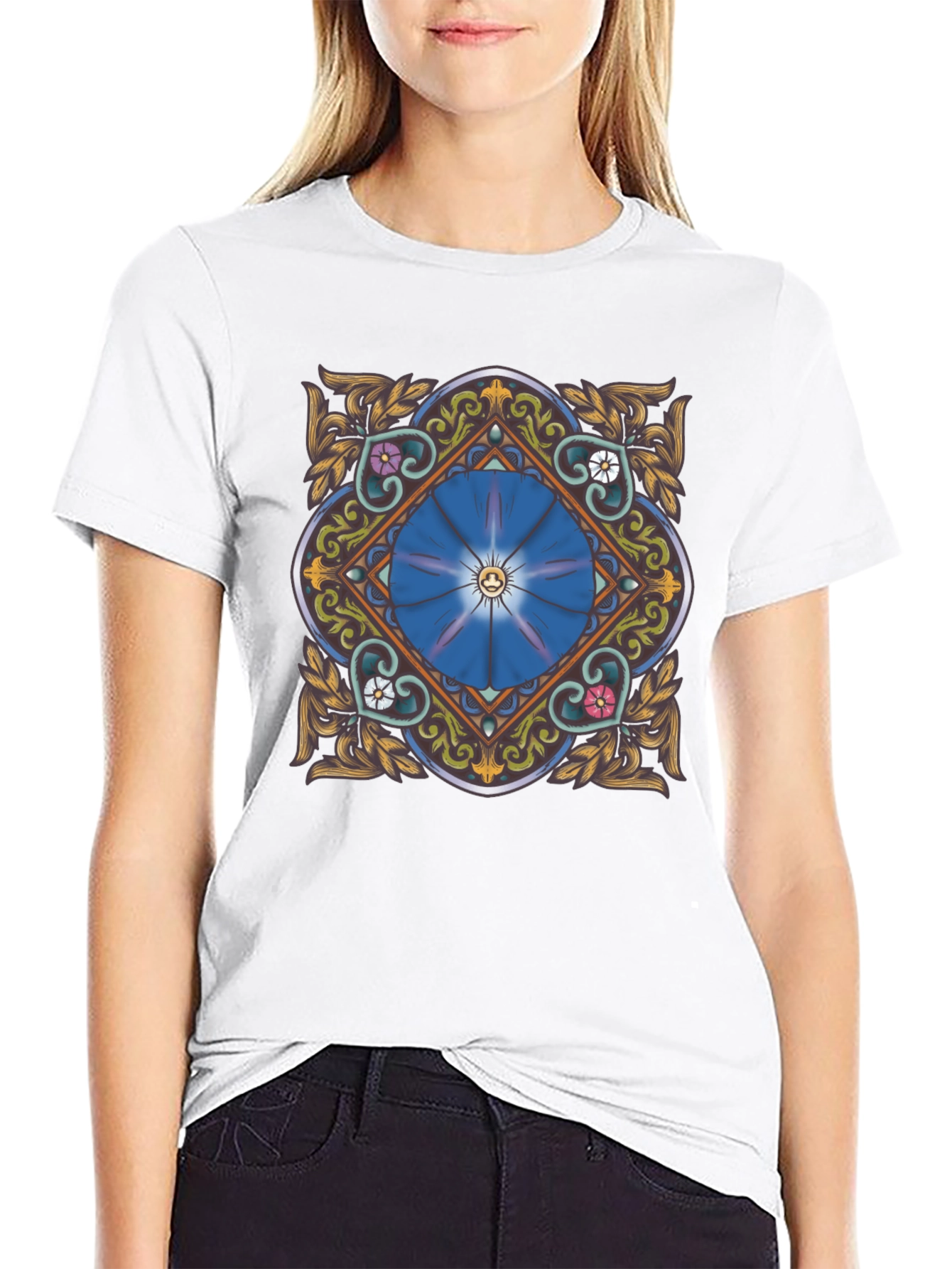Floral Mandala Graphic Tee - Stylish Black T-Shirt