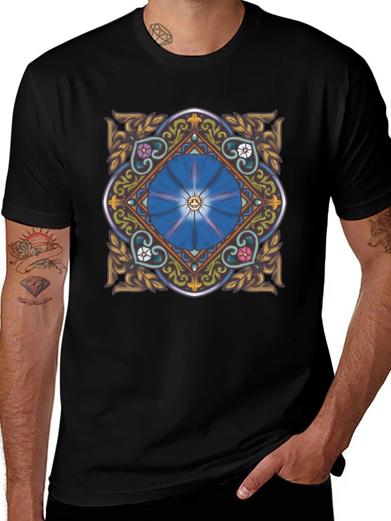Floral Mandala Graphic Tee - Stylish Black T-Shirt