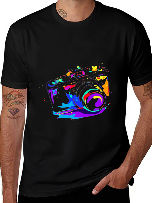 Colorful Camera Graphic Tee - Unique Artistic Design