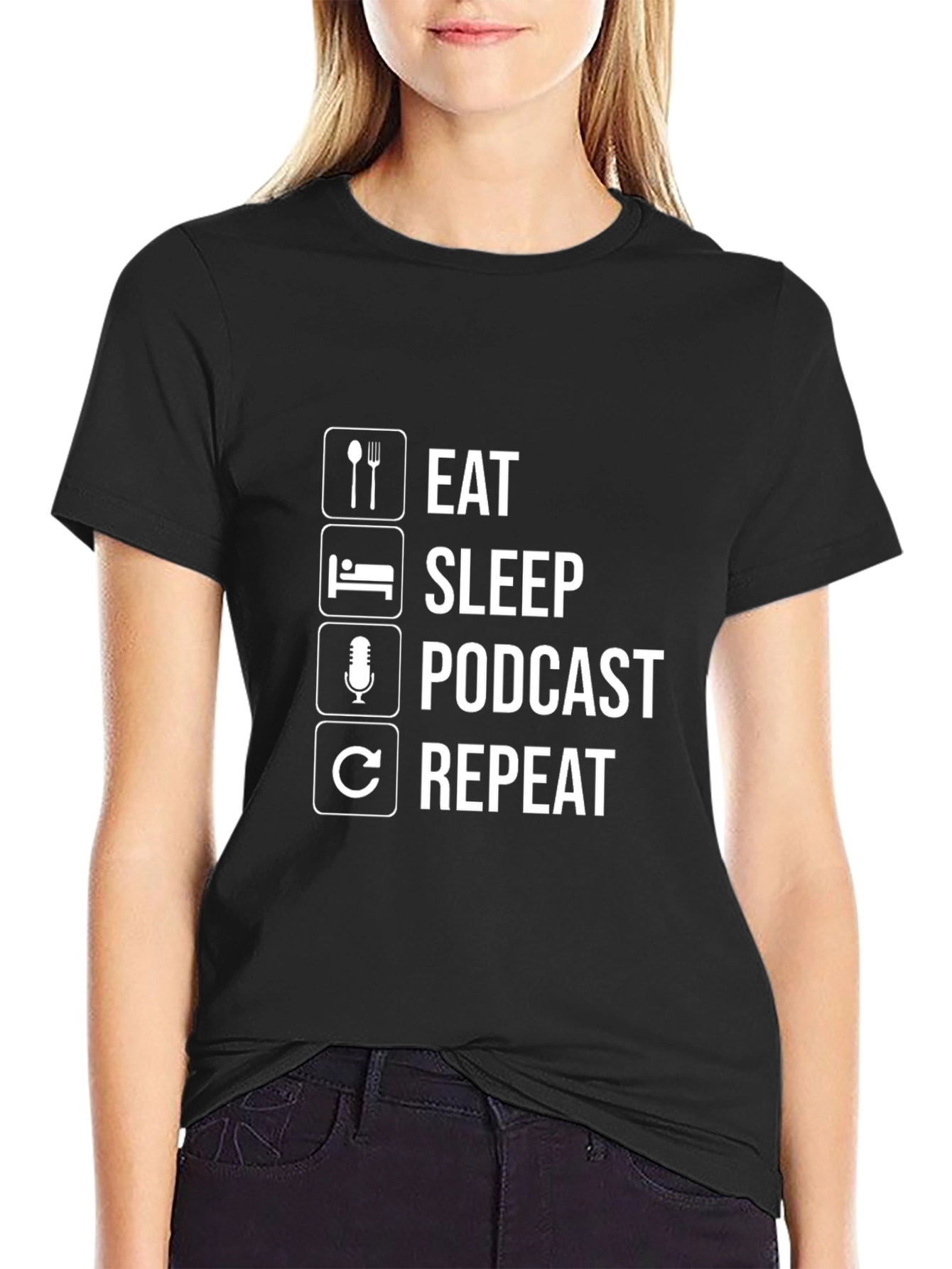 Eat Sleep Podcast Repeat T-Shirt - Podcasting Hobby Tee