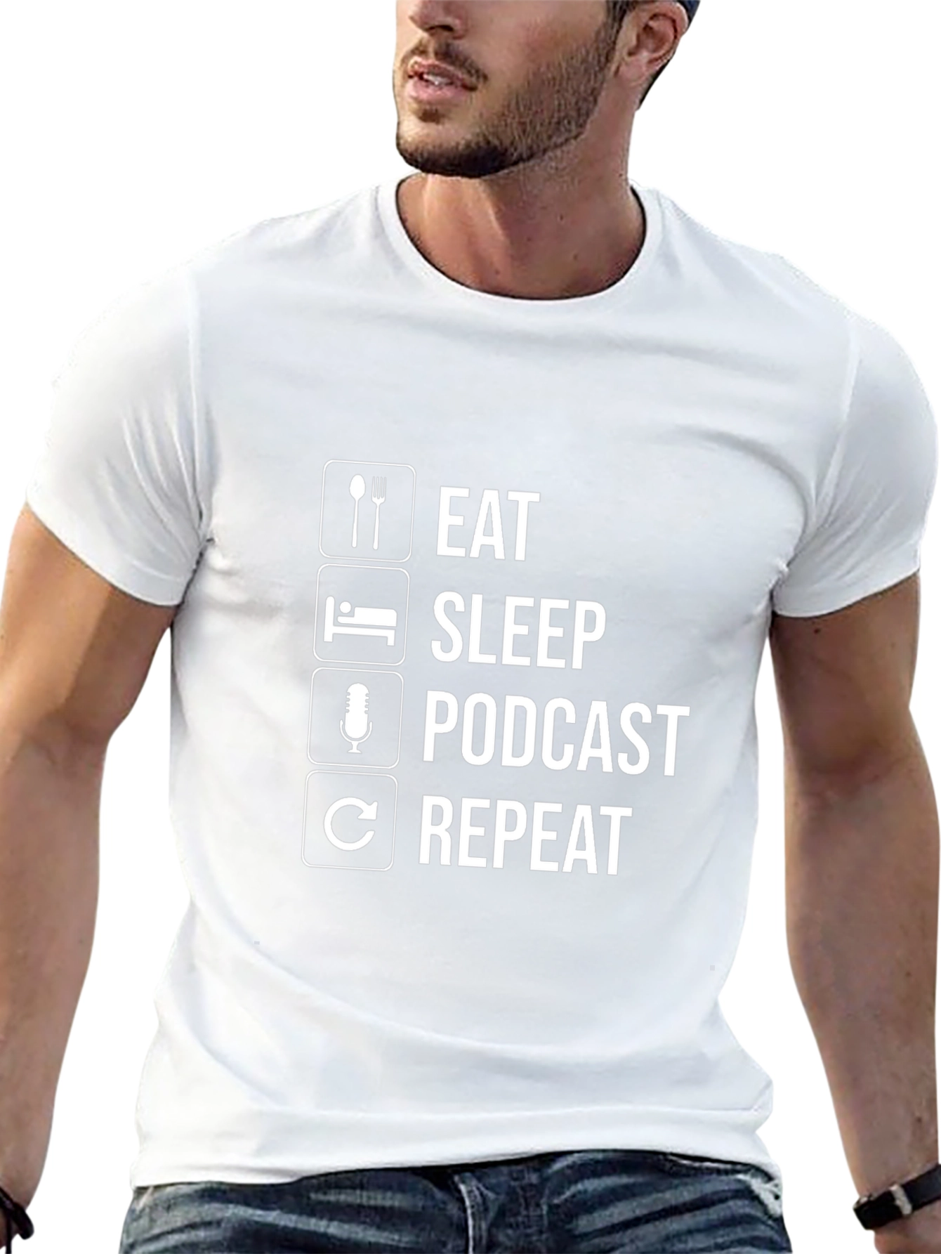 Eat Sleep Podcast Repeat T-Shirt - Podcasting Hobby Tee