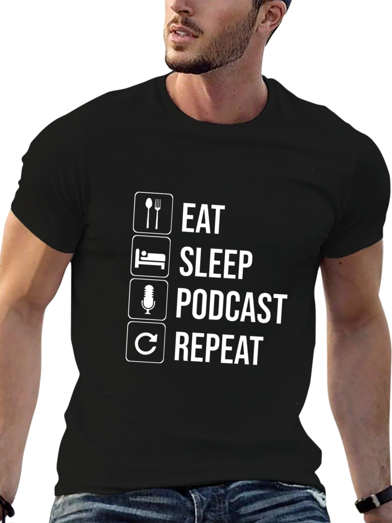 Eat Sleep Podcast Repeat T-Shirt - Podcasting Hobby Tee