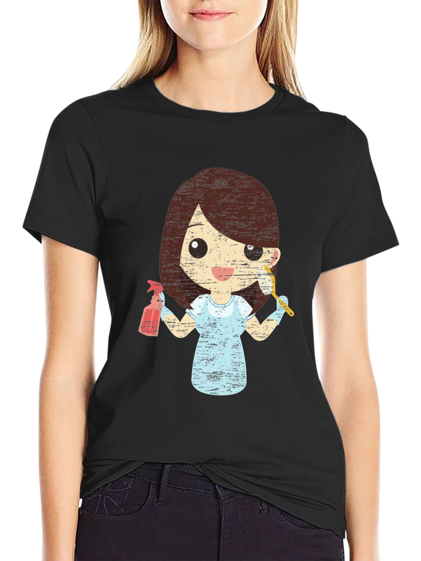 Cleaning Lady Graphic Tee - Unisex Black T-Shirt