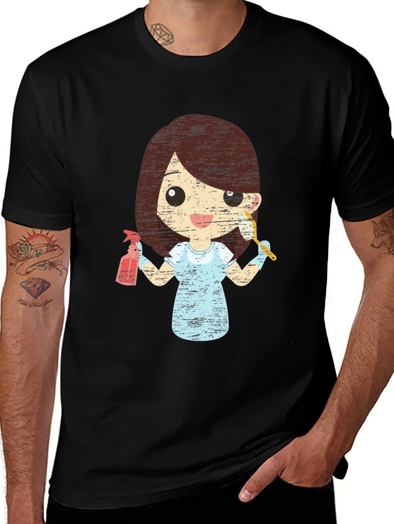 Cleaning Lady Graphic Tee - Unisex Black T-Shirt