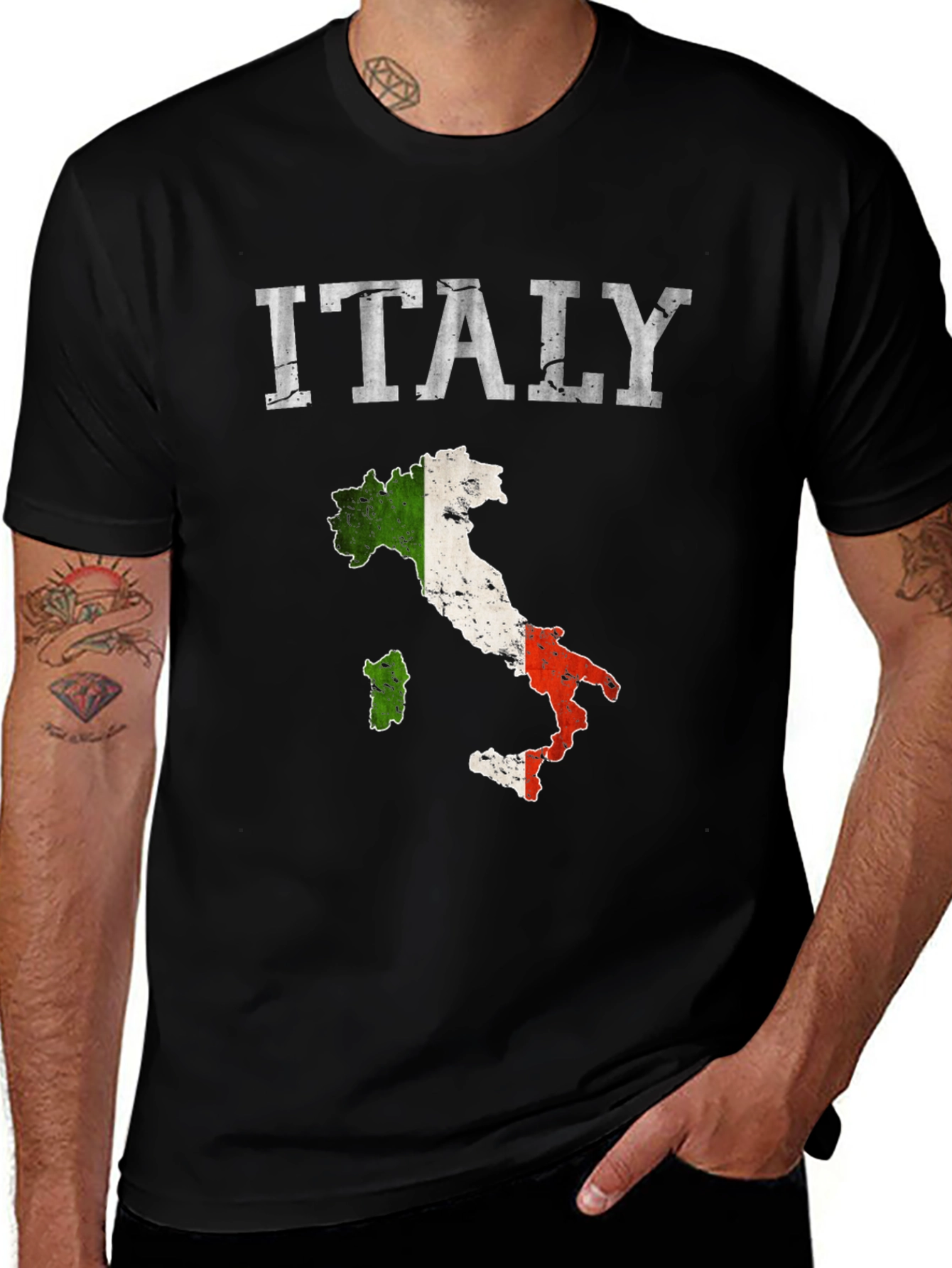Italy Map Flag Graphic Tee - Black