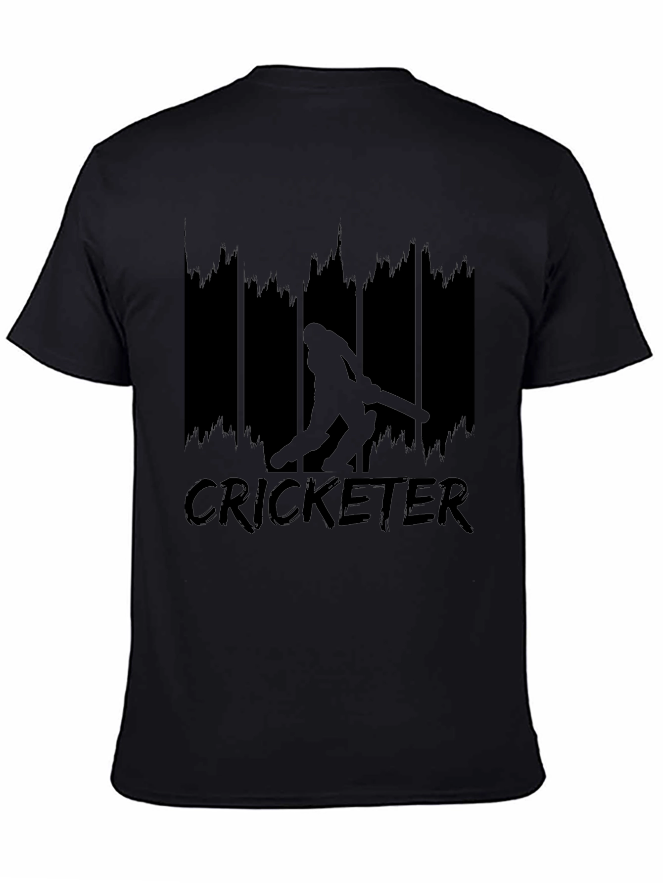 Black Cricket Player Silhouette Graphic Tee
