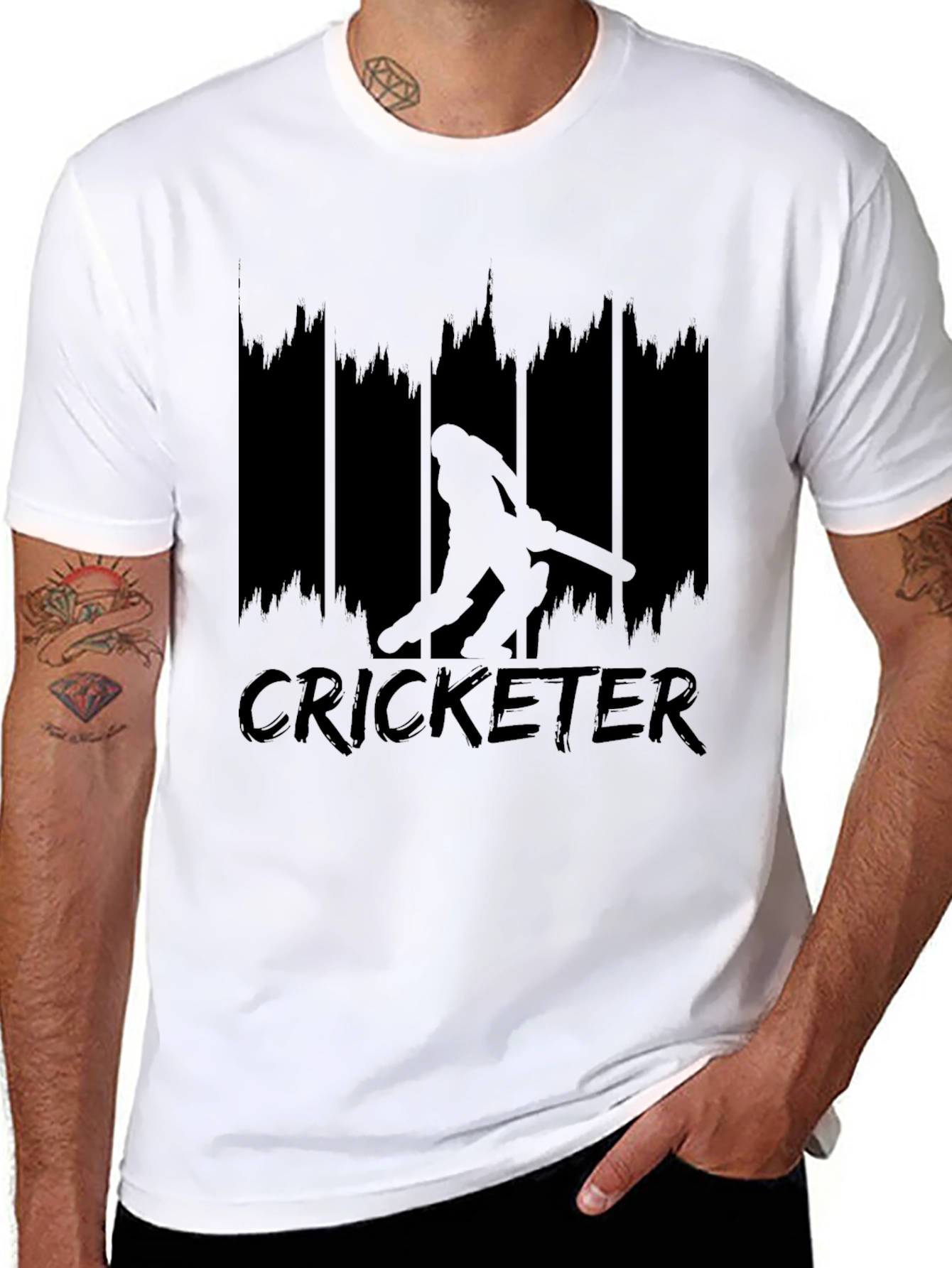 Black Cricket Player Silhouette Graphic Tee