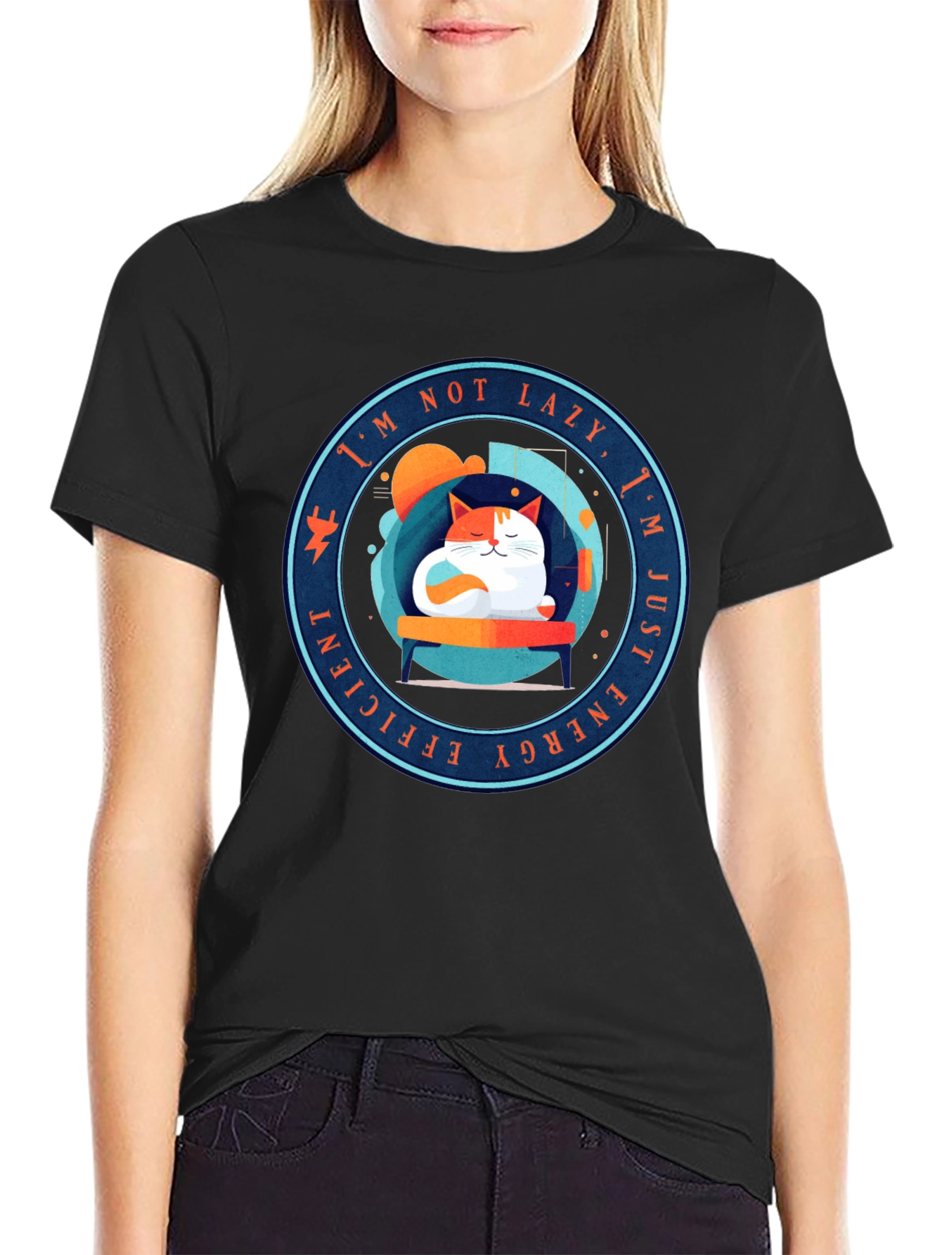 Energy Efficient Lazy Cat Graphic T-Shirt