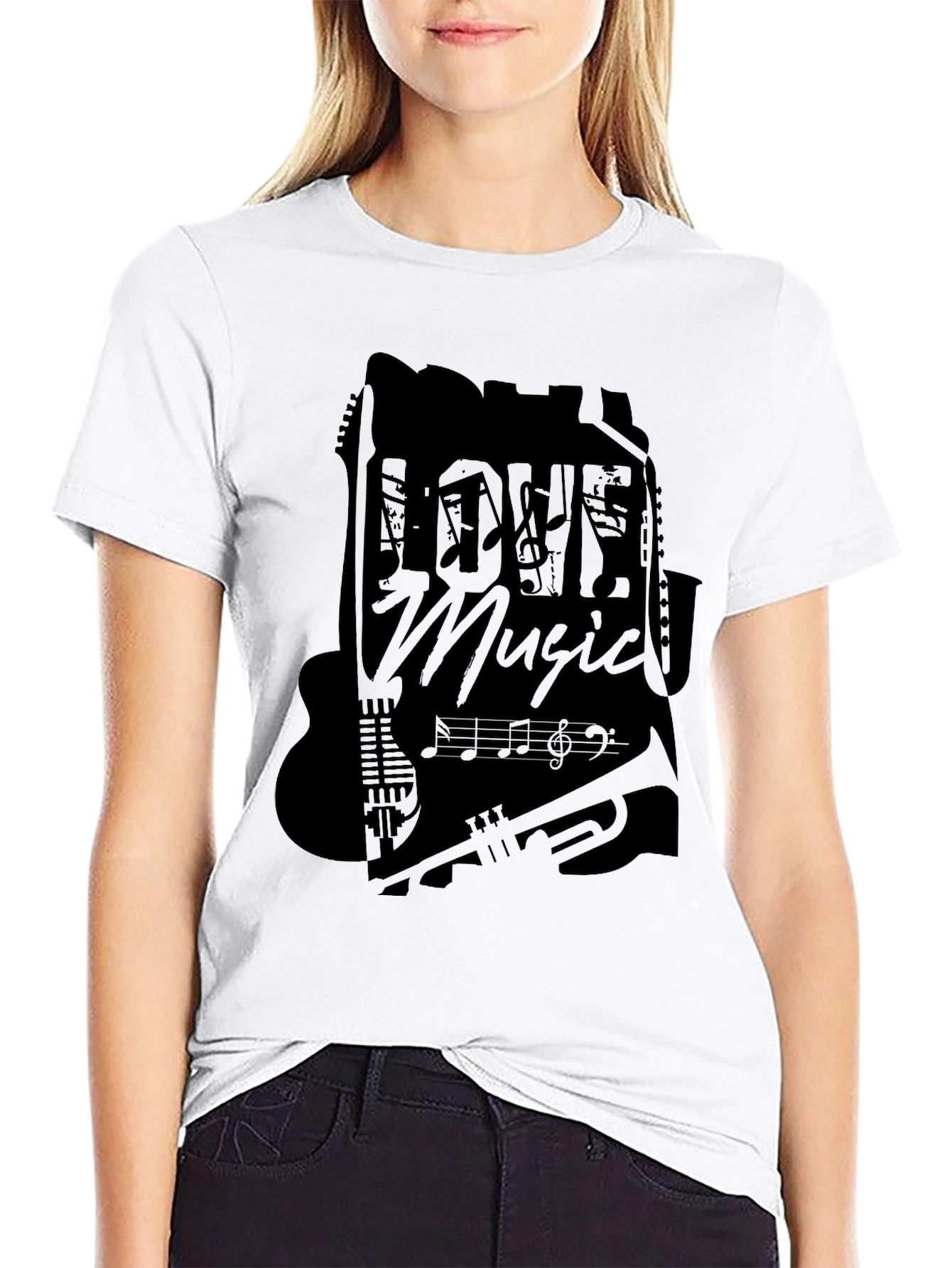 Love Music Graphic T-Shirt - Black Casual Tee
