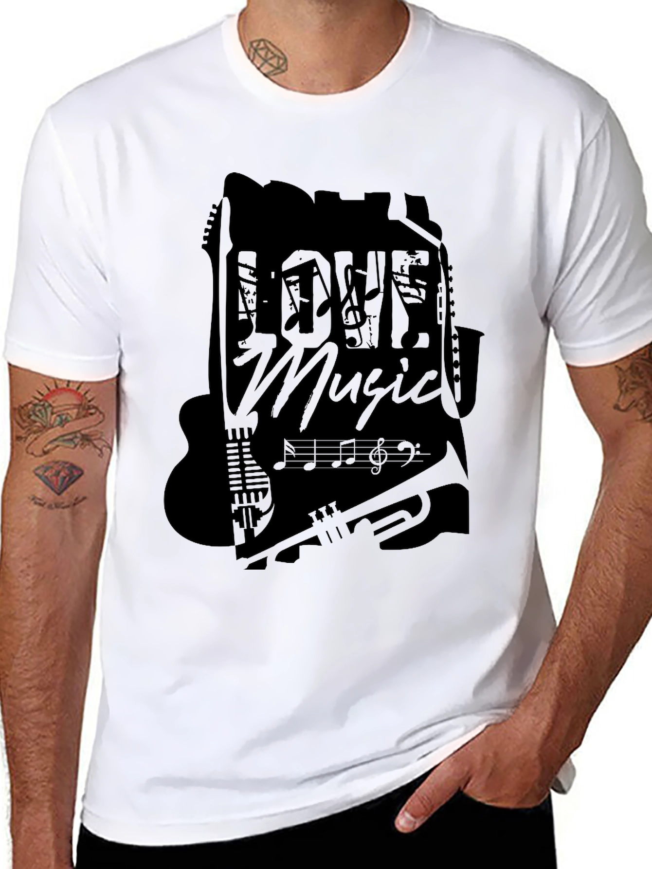Love Music Graphic T-Shirt - Black Casual Tee