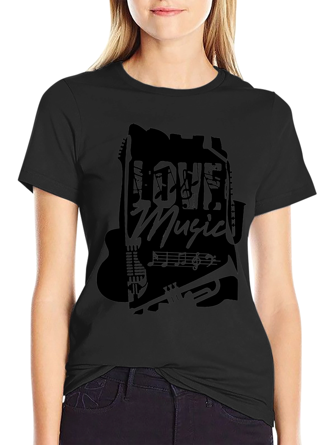 Love Music Graphic T-Shirt - Black Casual Tee
