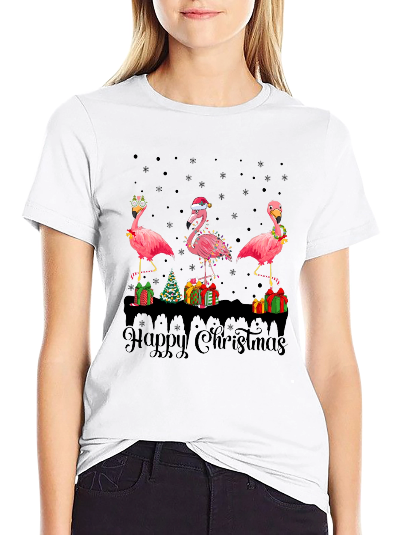 Flamingo Happy Christmas T-Shirt
