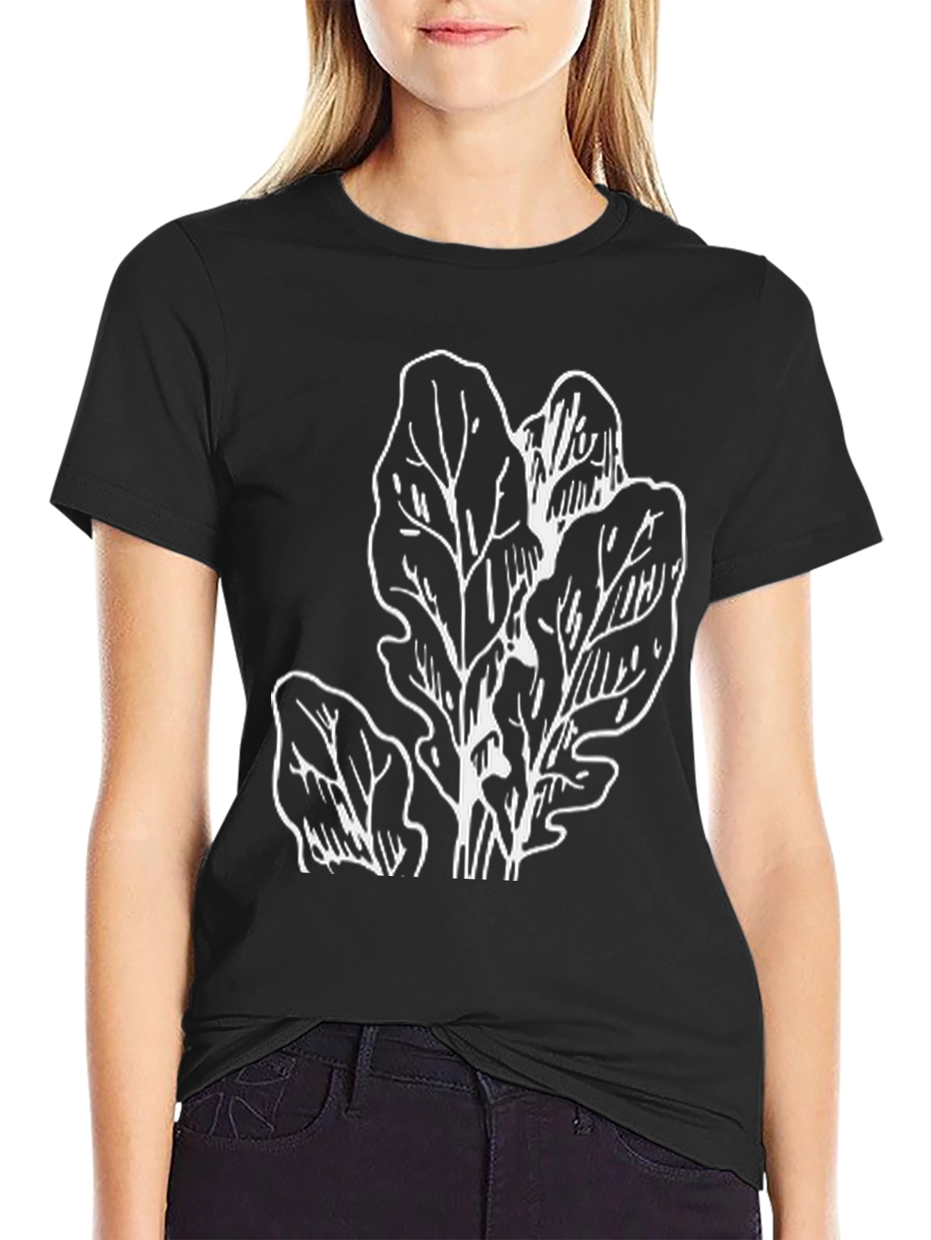 Leaf Print Black T-Shirt