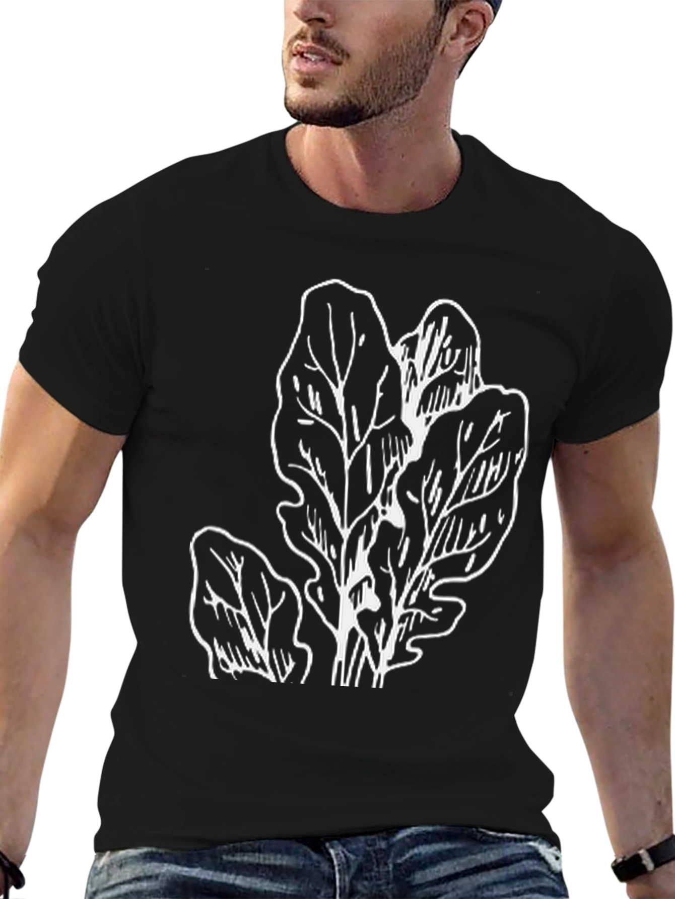 Leaf Print Black T-Shirt