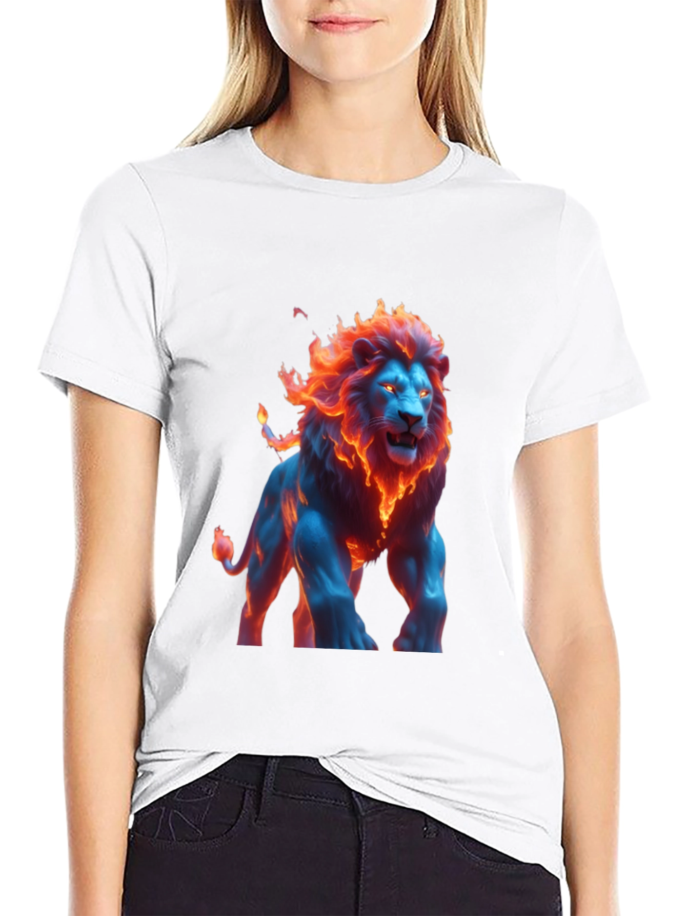Fiery Lion Graphic Tee - Bold Black T-Shirt