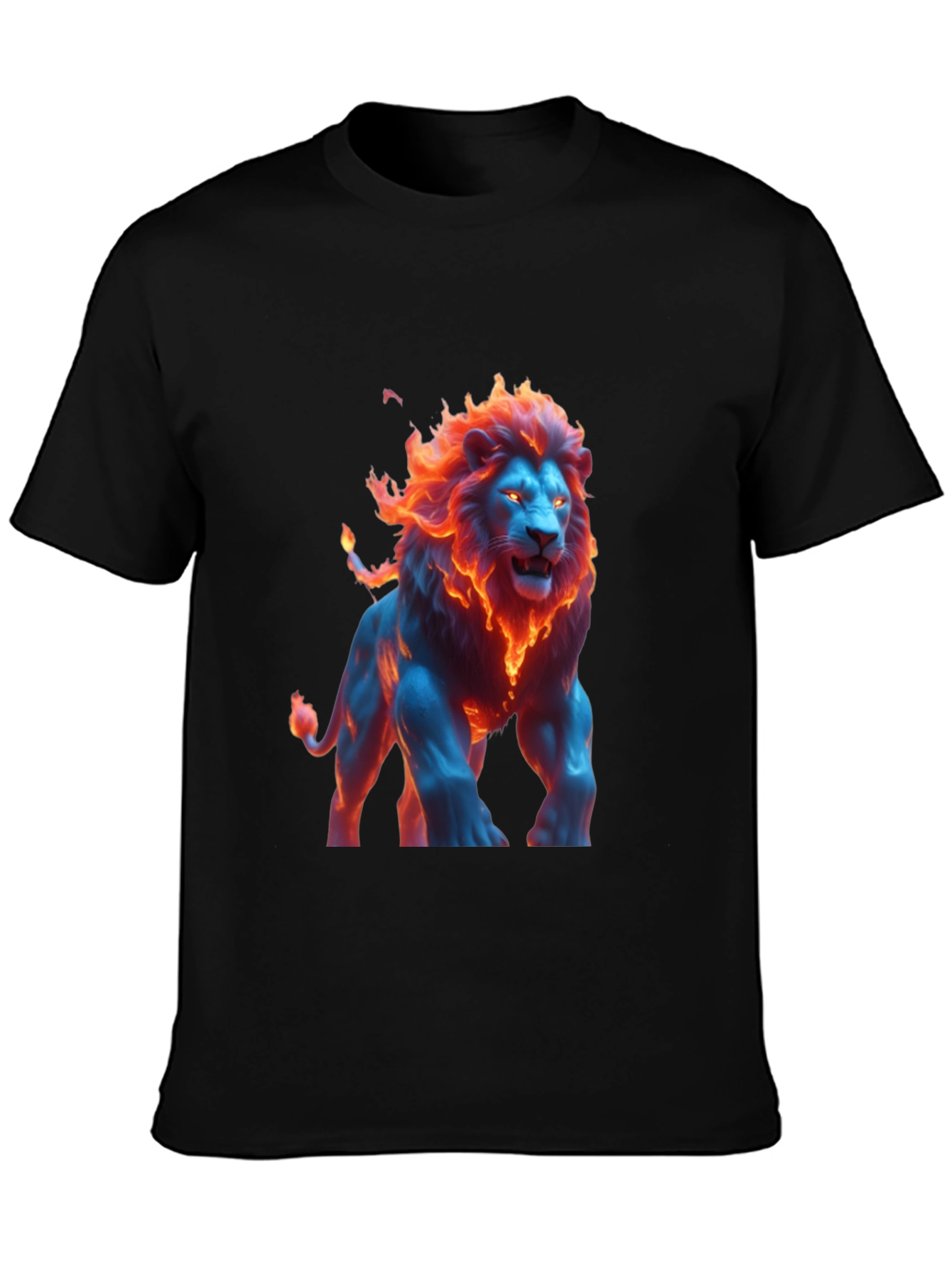 Fiery Lion Graphic Tee - Bold Black T-Shirt