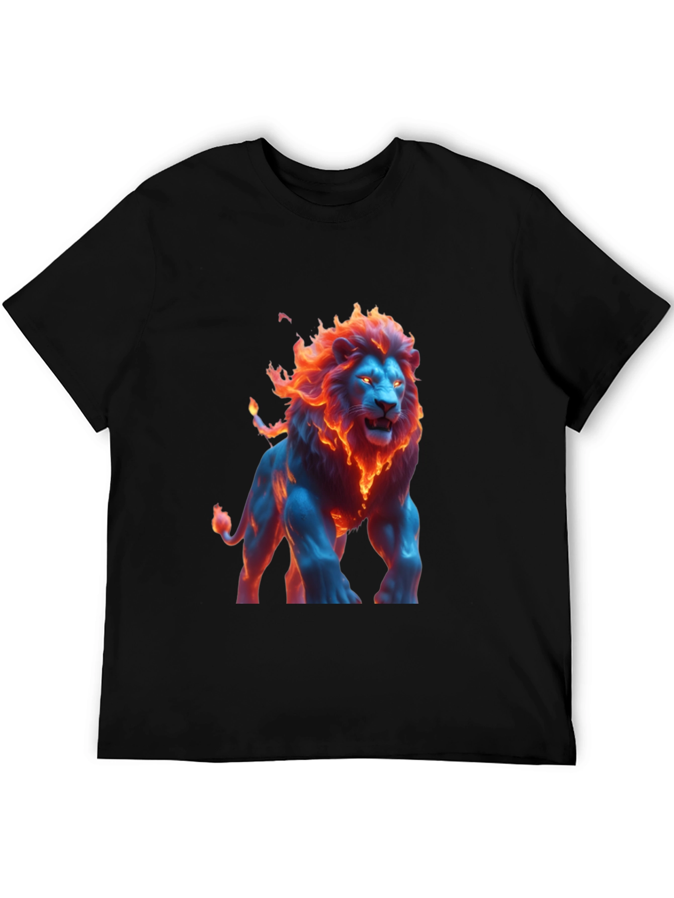 Fiery Lion Graphic Tee - Bold Black T-Shirt