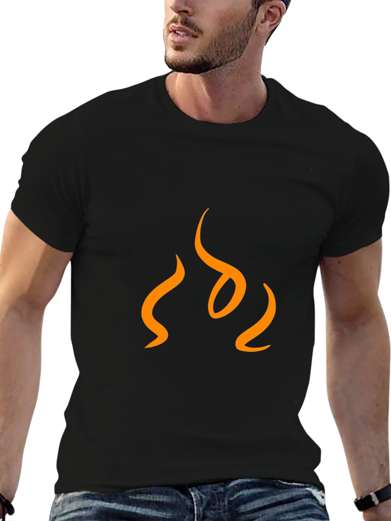 Mens Black T-Shirt with Abstract Flame Design