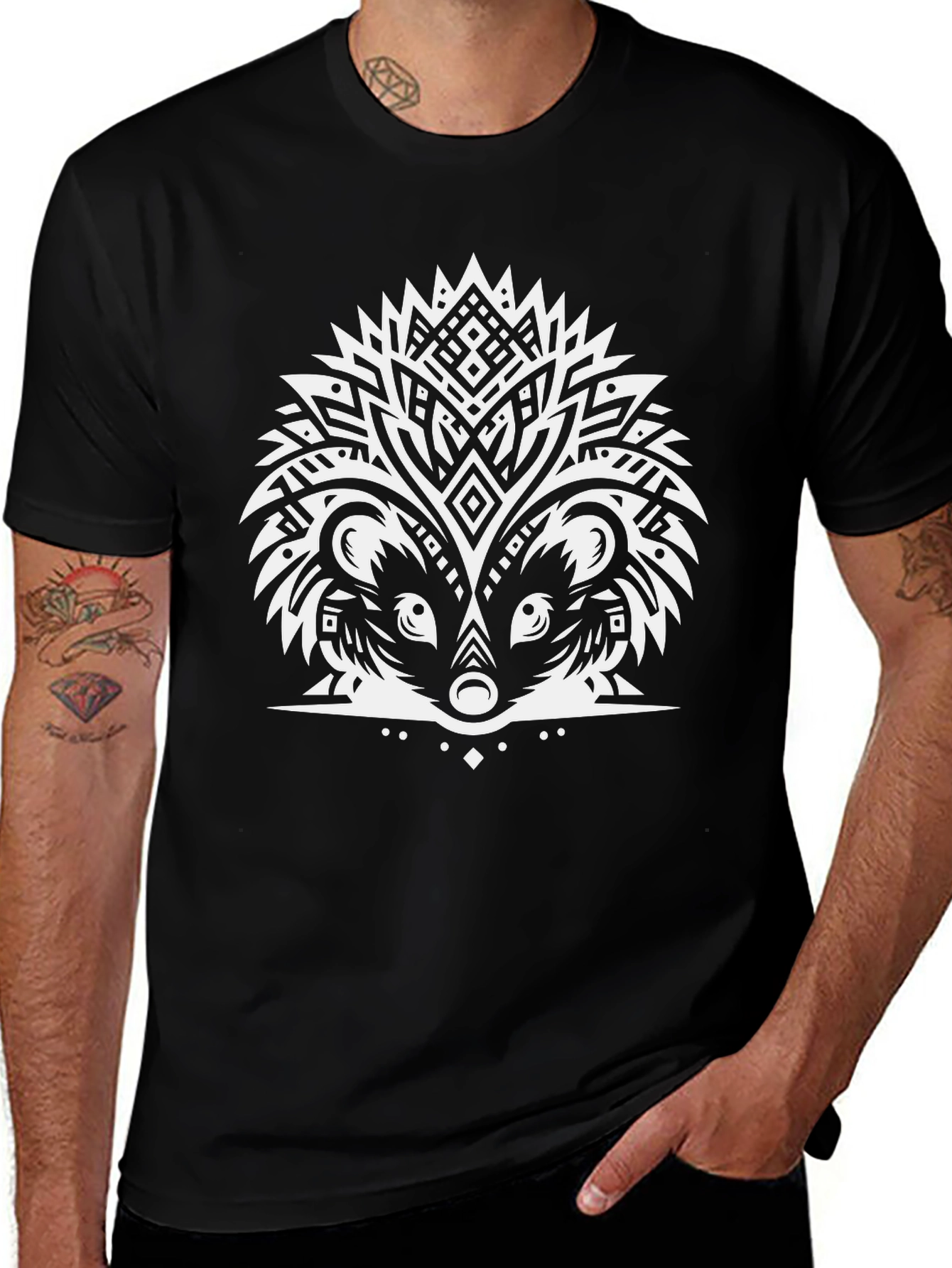 Tribal Hedgehog Graphic Tee - Unique Animal Design