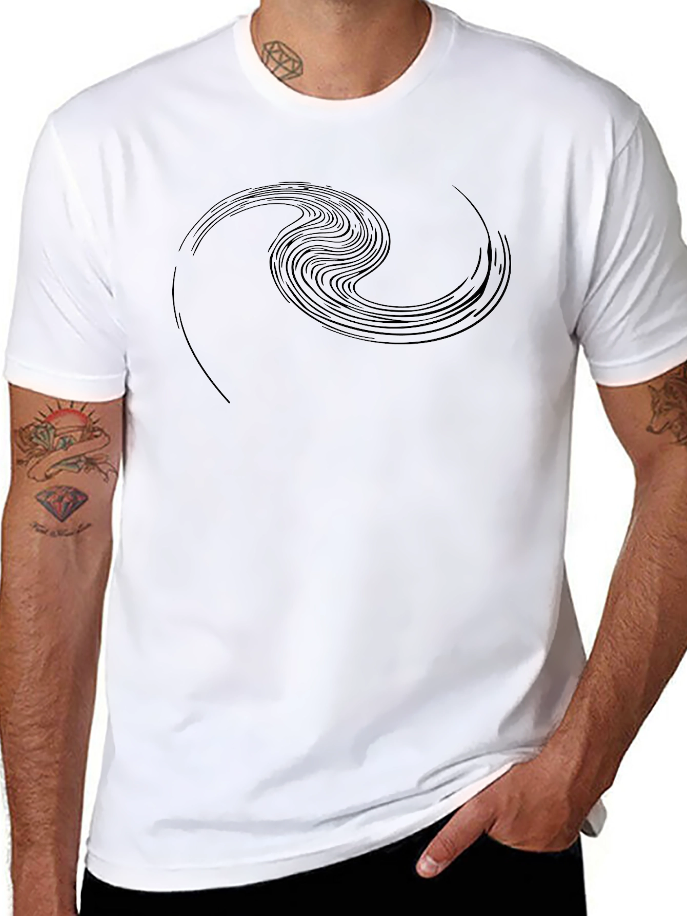 Abstract Wave Design Black T-Shirt