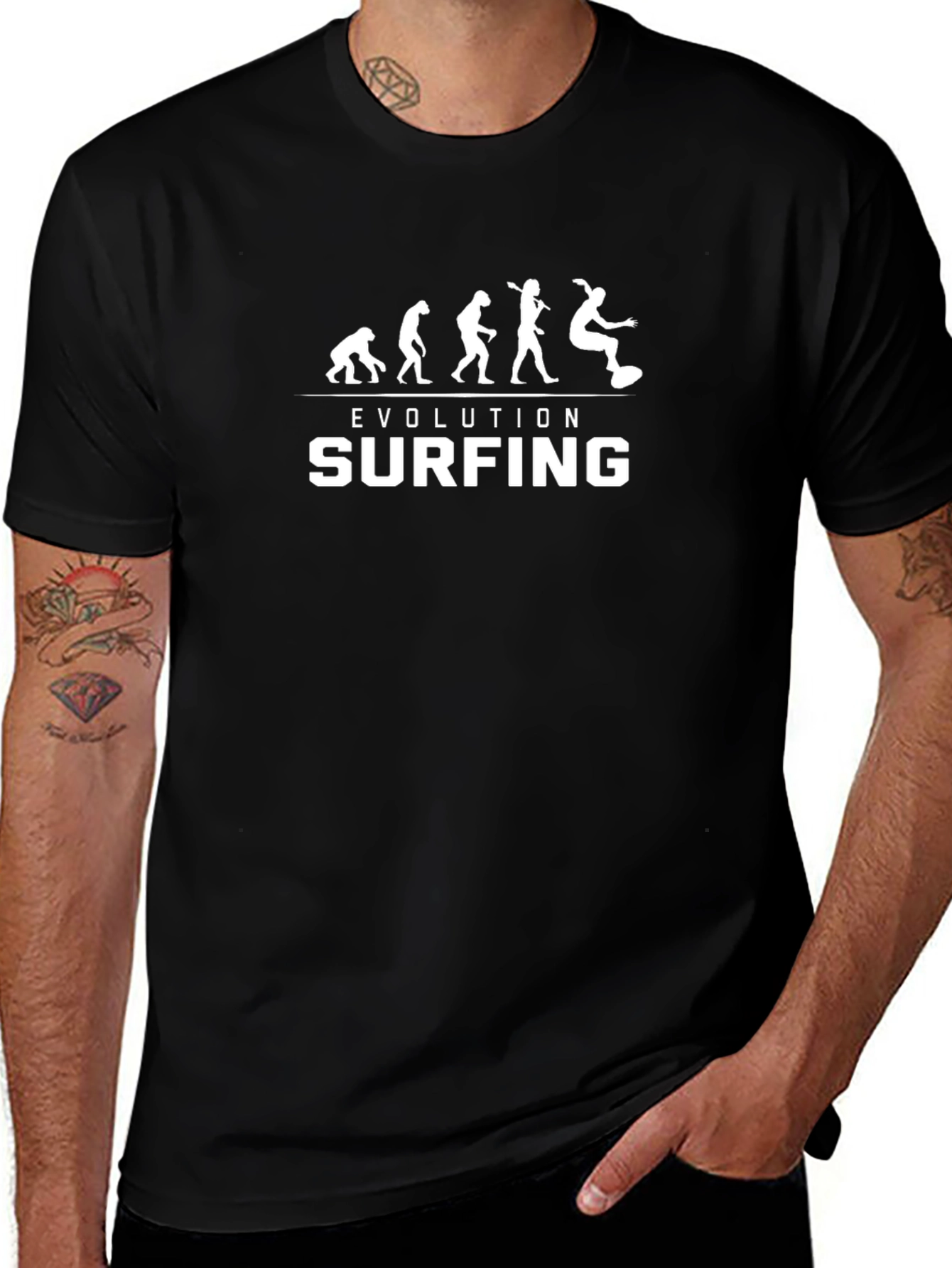 Evolution of Surfing Black T-Shirt