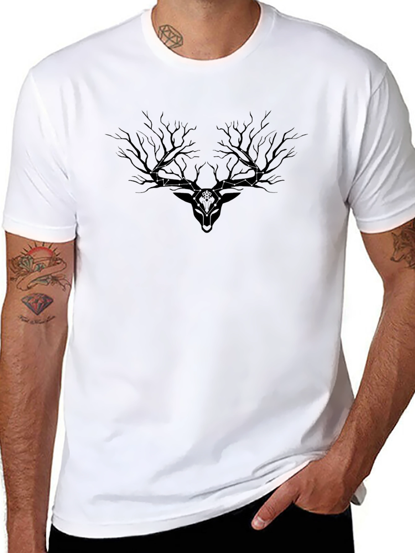 Mens Black Deer Antler Graphic Tee