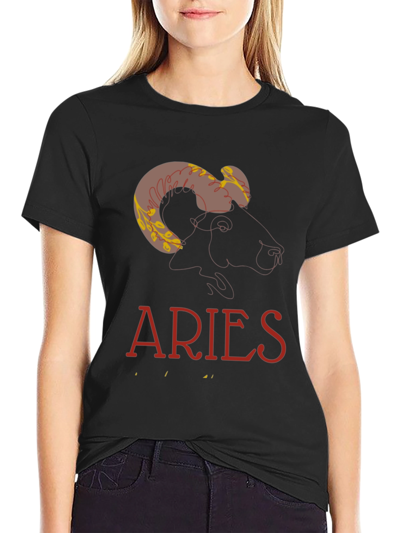 Aries Zodiac Graphic Print T-Shirt - Black