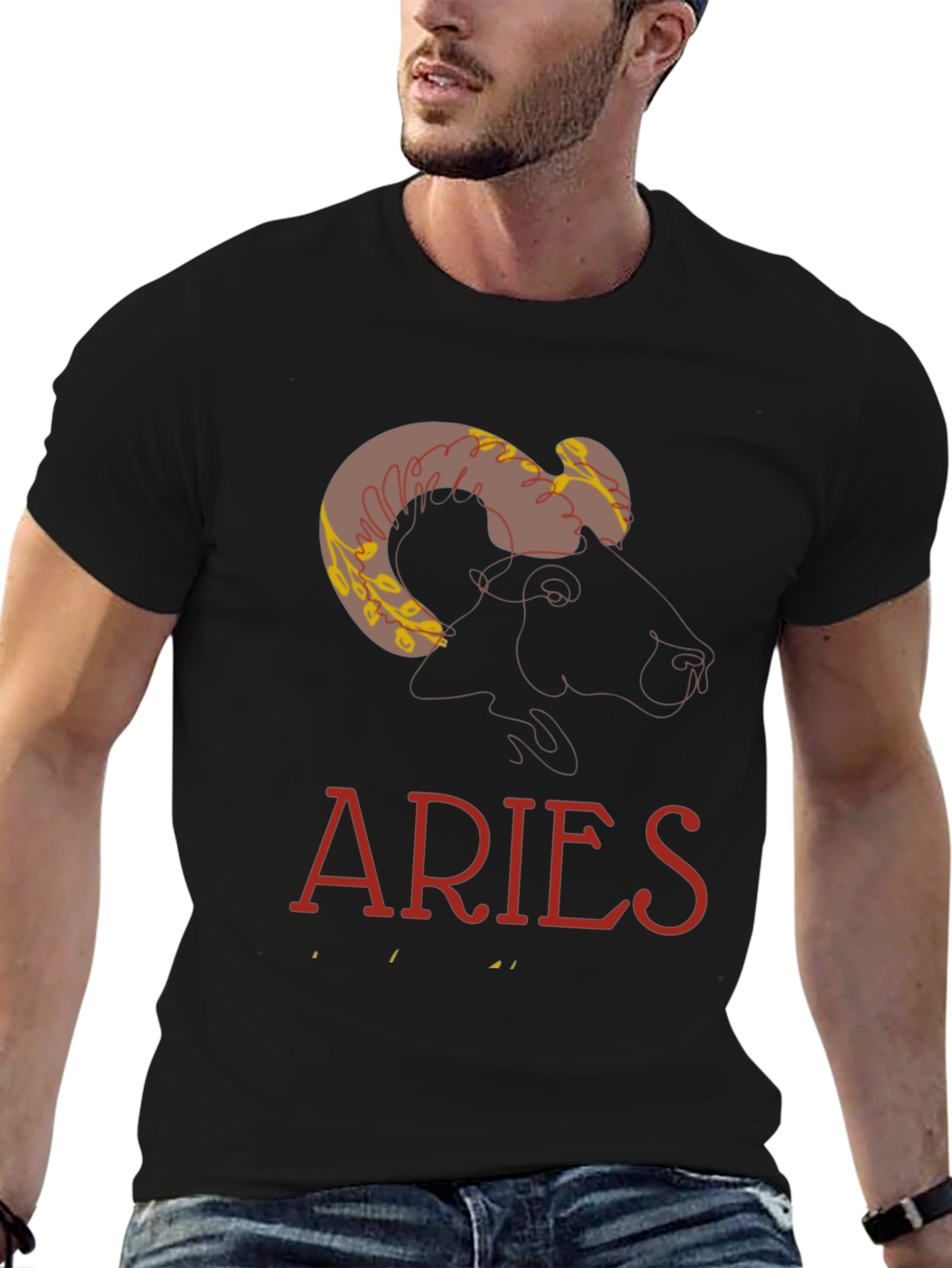Aries Zodiac Graphic Print T-Shirt - Black