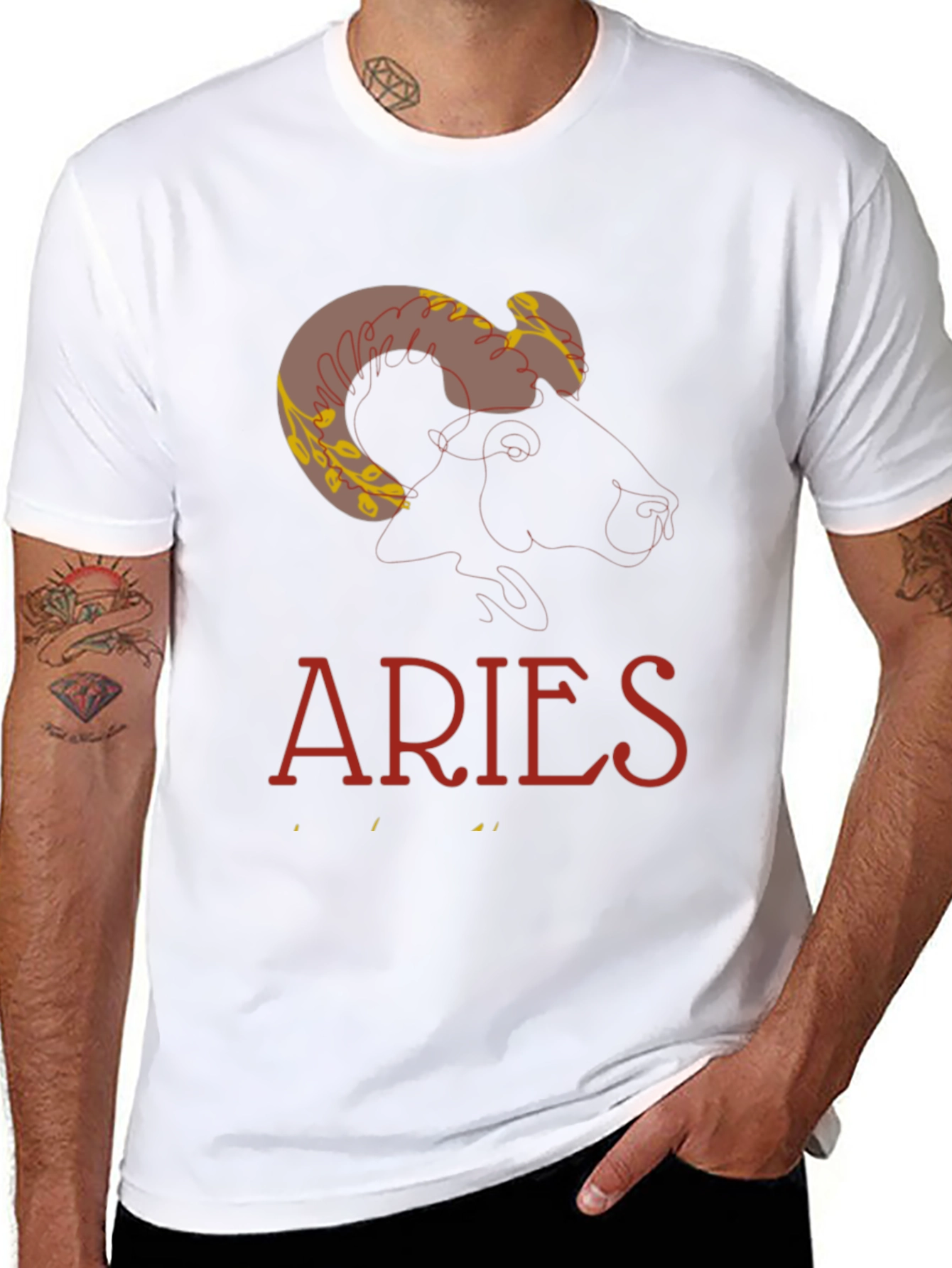 Aries Zodiac Graphic Print T-Shirt - Black