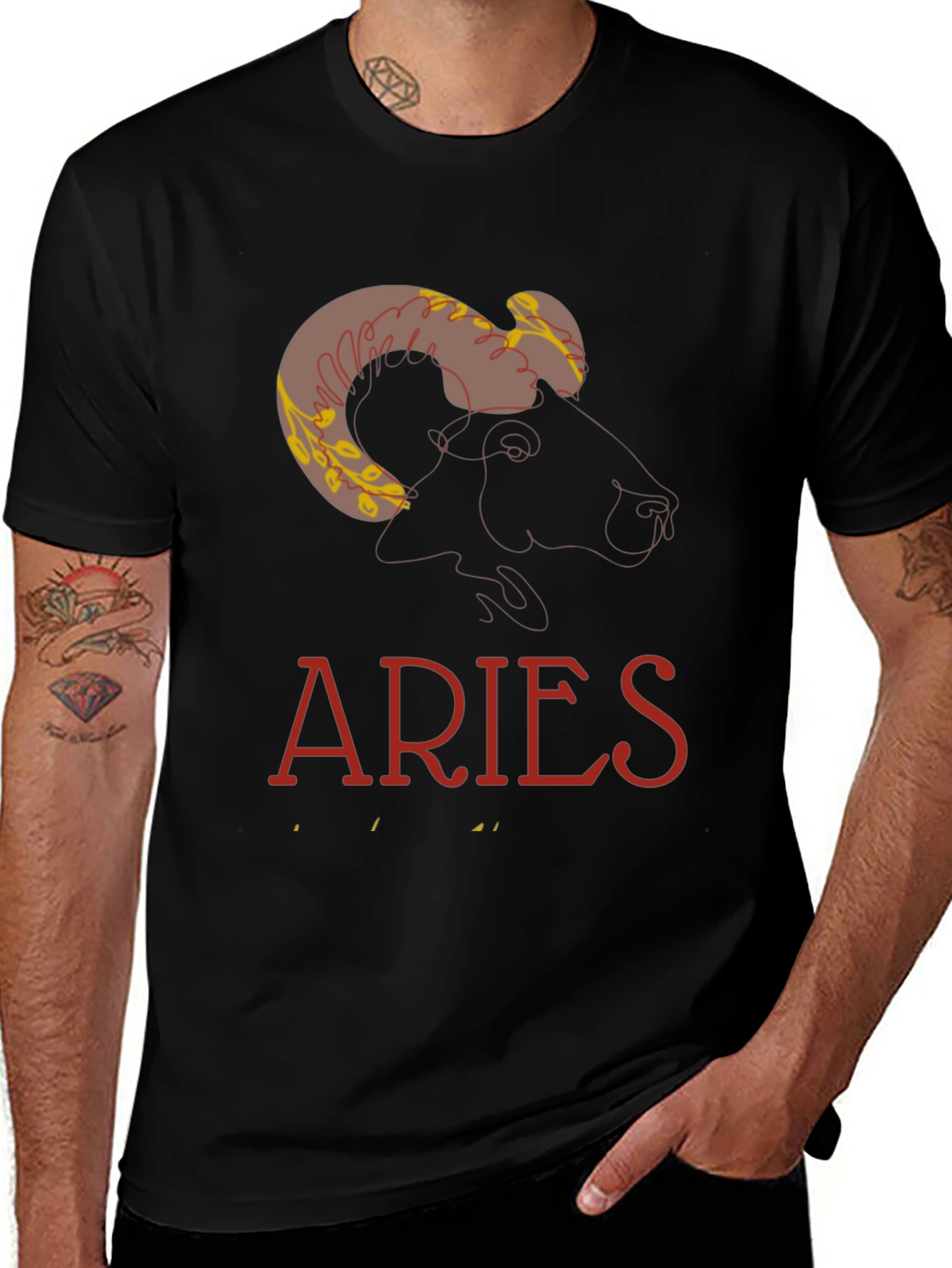 Aries Zodiac Graphic Print T-Shirt - Black