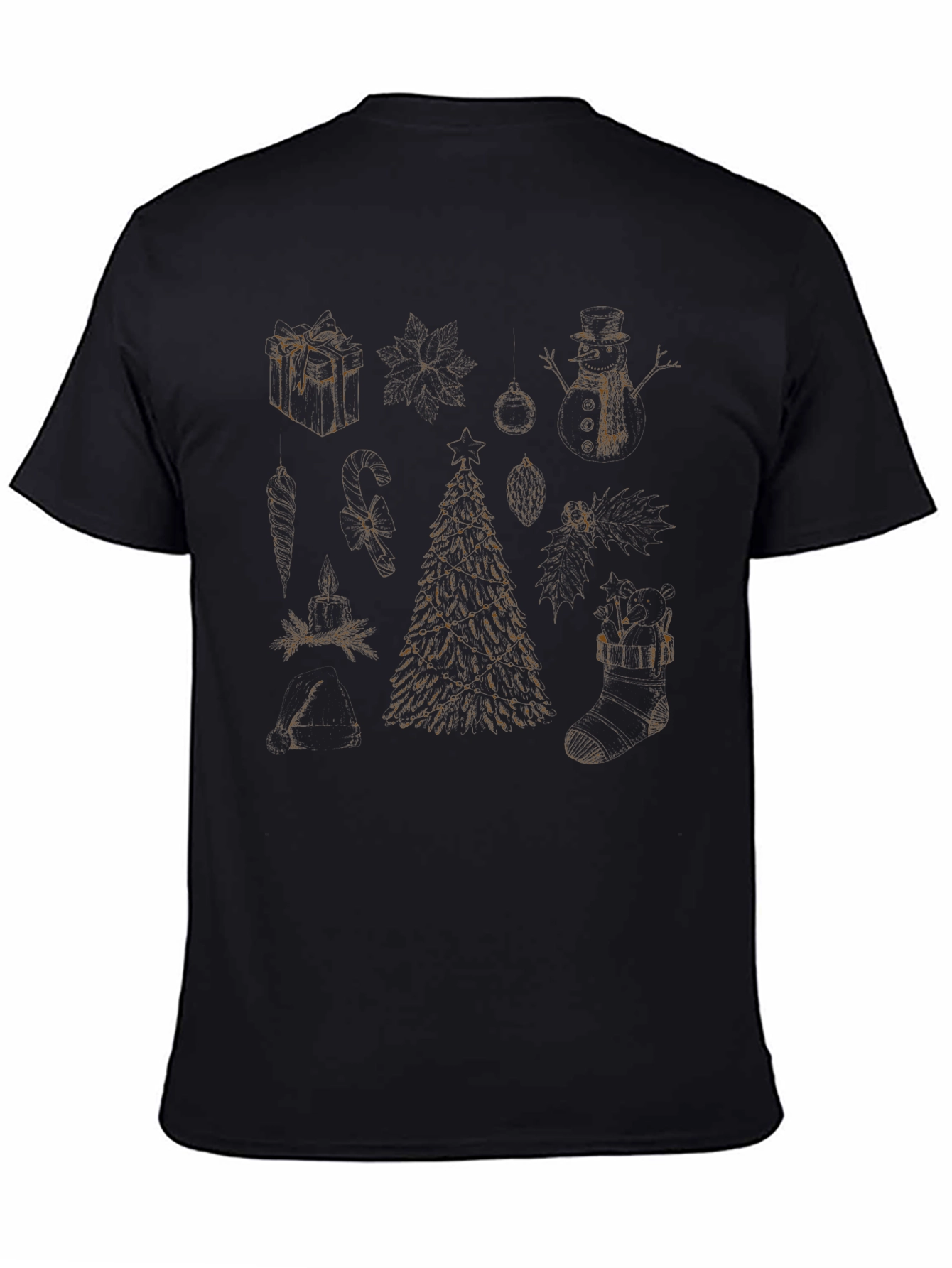 Festive Christmas Themed Black T-Shirt