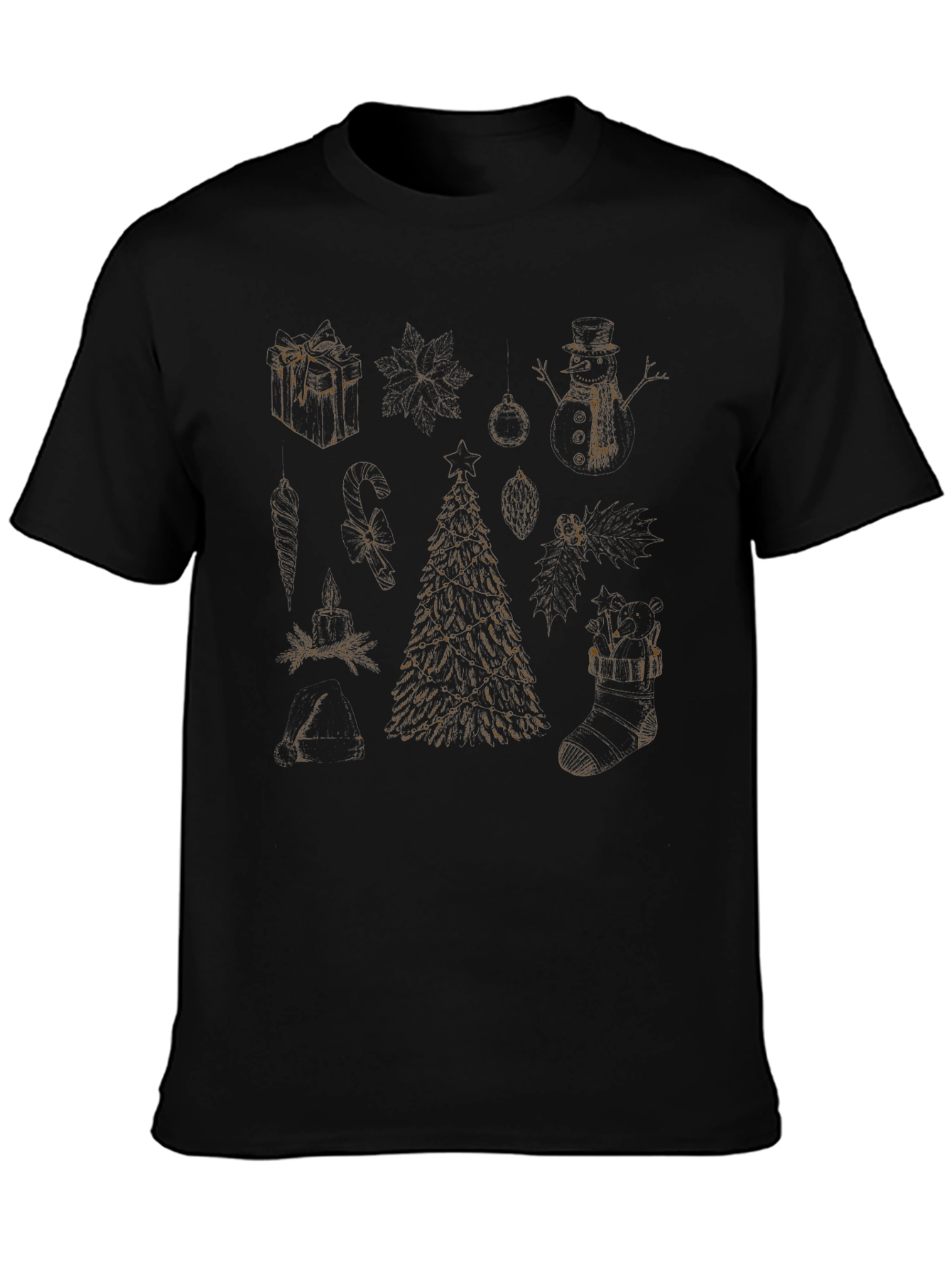 Festive Christmas Themed Black T-Shirt