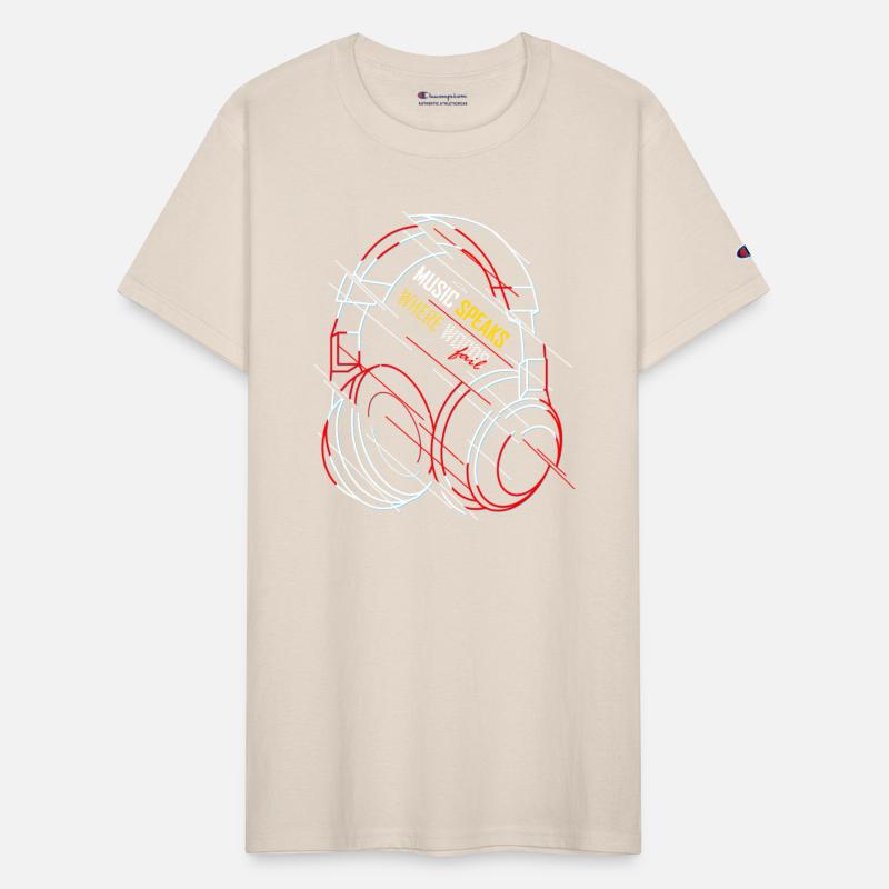 Neon Headphones with Music Slogan