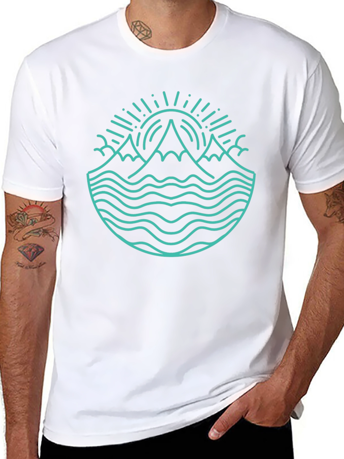 Mountain & Ocean Graphic Tee - Stylish Black T-Shirt