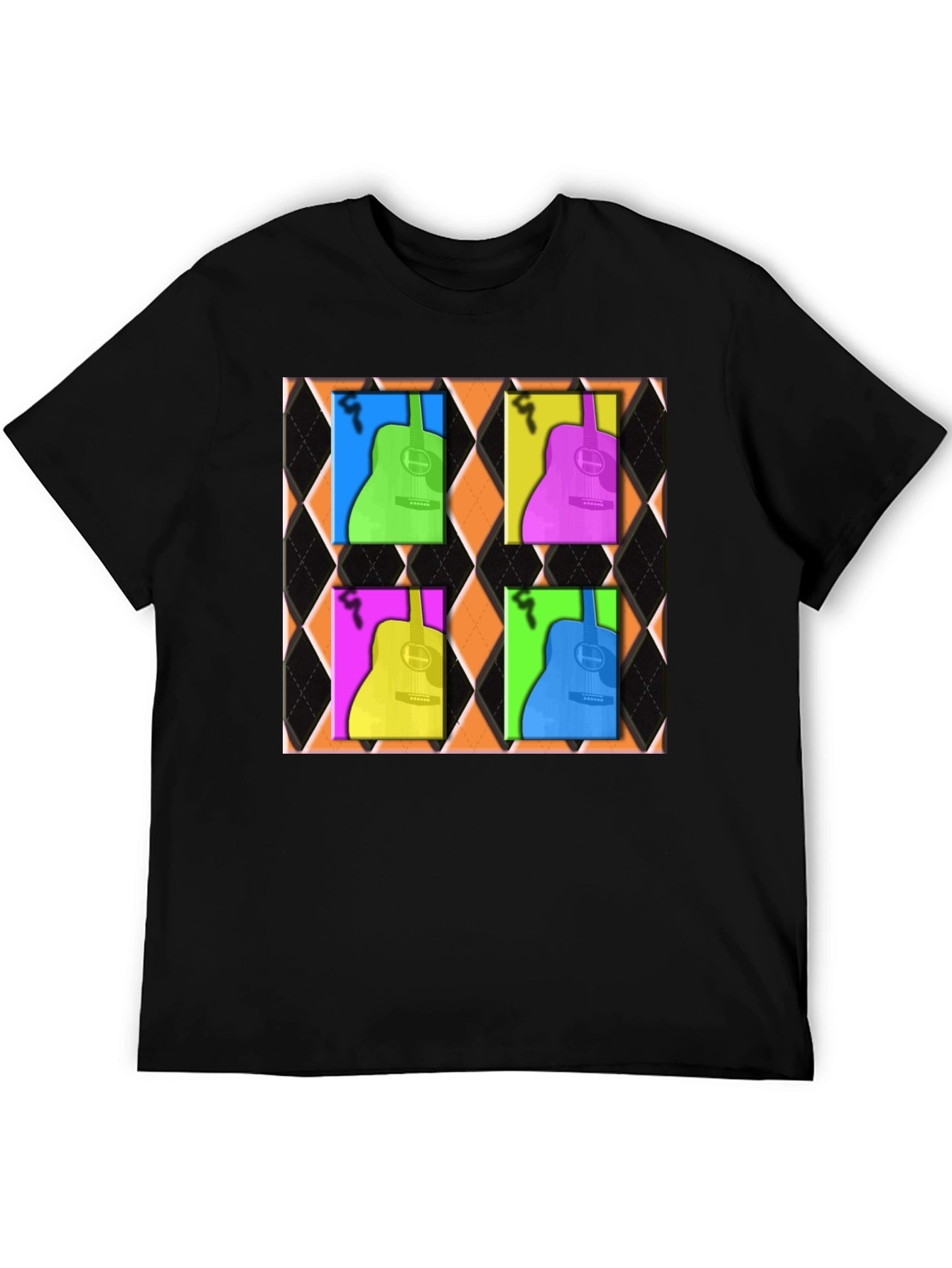 Retro Guitar Graphic Tee - Black Cotton Blend