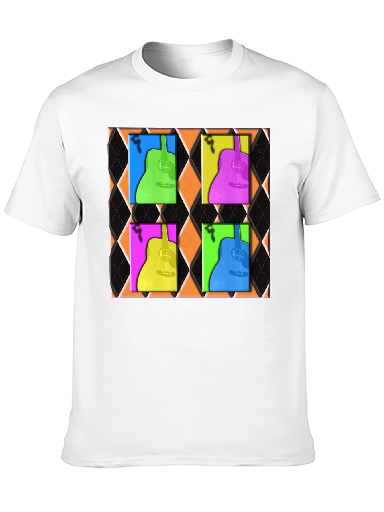 Retro Guitar Graphic Tee - Black Cotton Blend