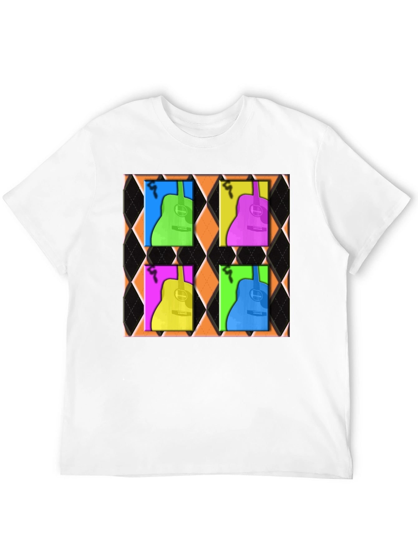 Retro Guitar Graphic Tee - Black Cotton Blend
